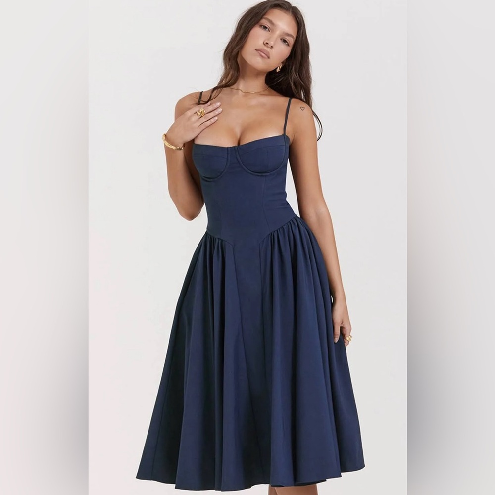 NWT House of CB Samaria French Navy Corset Sundress Size XS